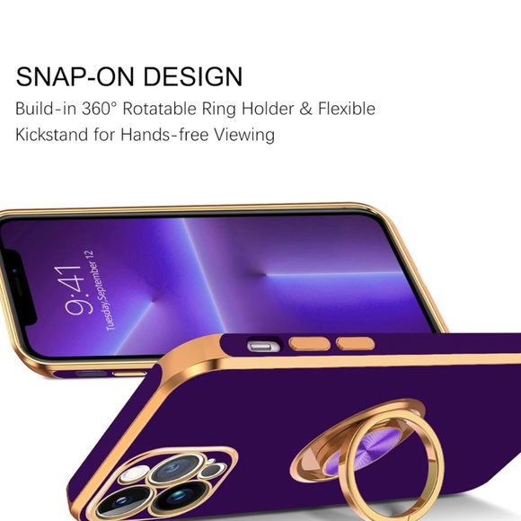 iPhone 13 Pro Phone Case 6.1 inch with 360° Ring Kickstand Magnetic, Deep Purple - Picture 4 of 9